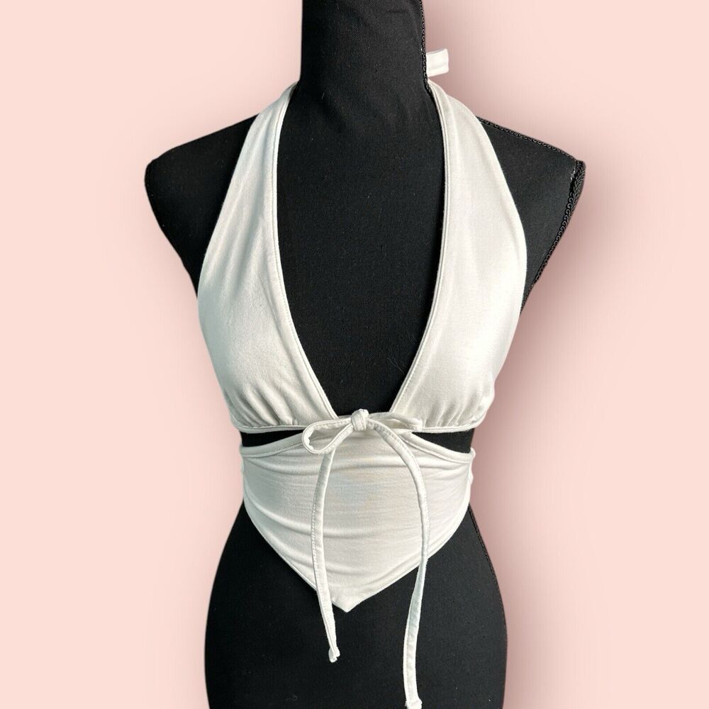 Edikted White Cady Strappy Cut Out Halter Top Size Small Summer Crop Tie Front